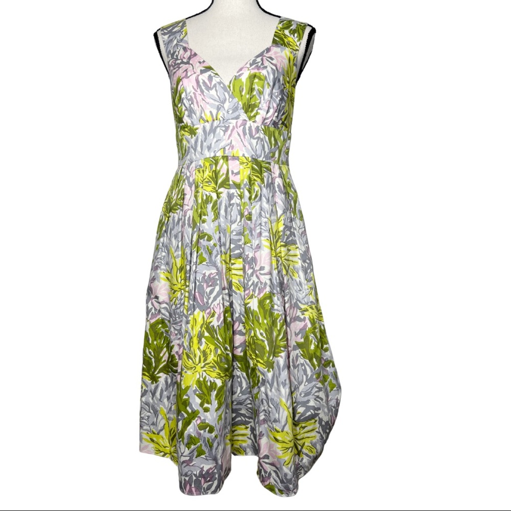 SUNDANCE Floral Princess Neck Spring Pleated  Dress Size 6 Green / Pink
